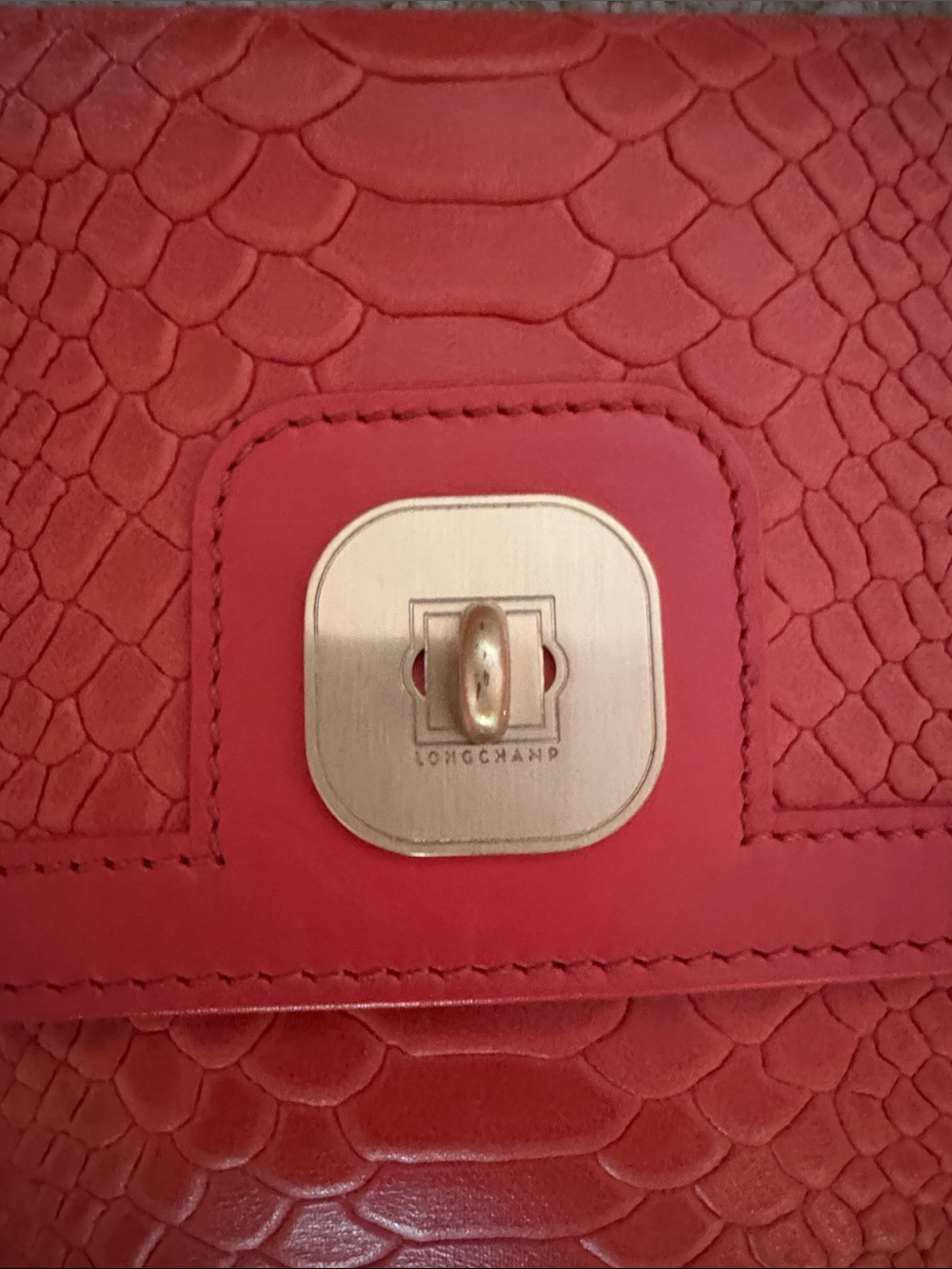 Longchamp Orange Embossed Leather Clutch with Gold Hardware - Picture 2 of 3